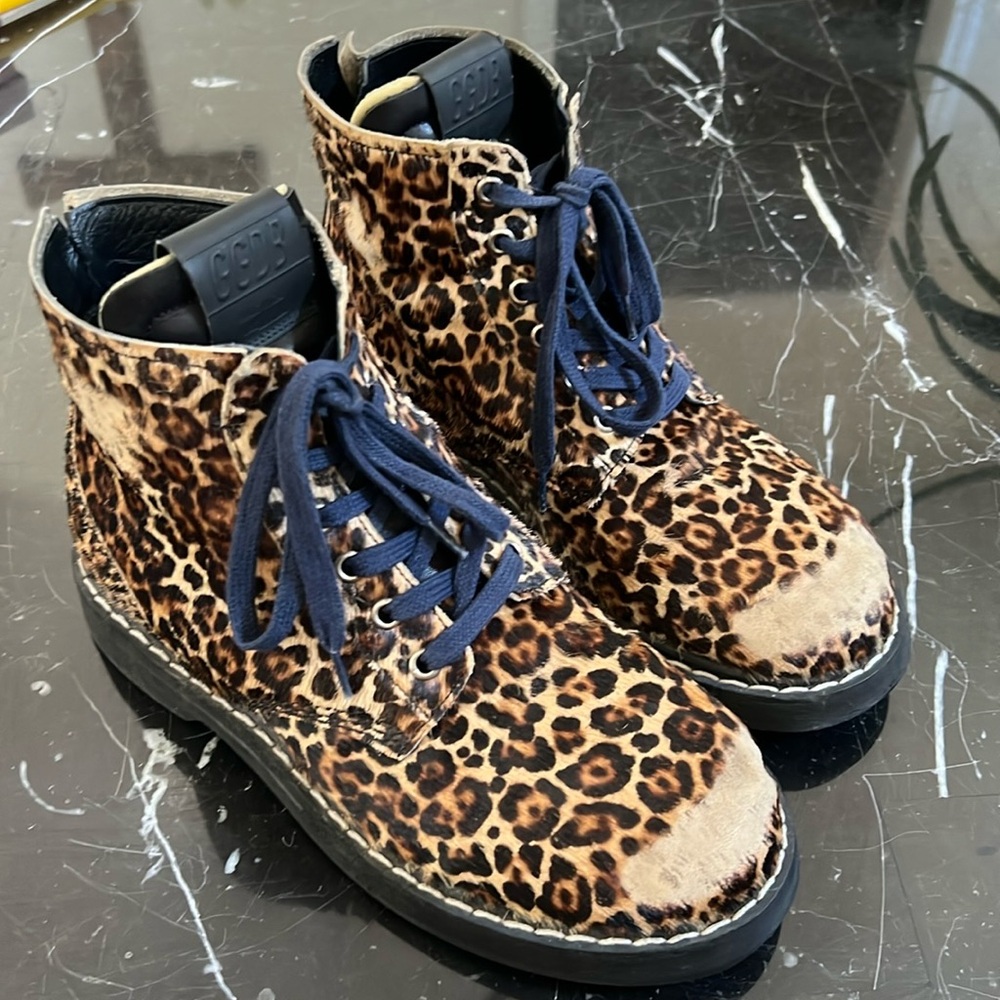 Golden Goose Design Brand Leopard Horsy Combat Boot Size 38